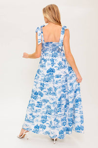 Vestido midi azul con tirantes que se atan