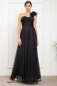 Vestido maxi un hombro ruffled Negro