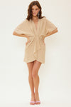 Vestido corto cuello V Beige