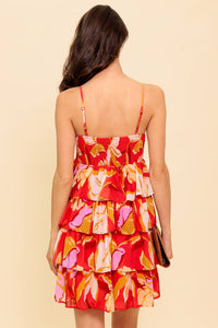 Vestido corto con olanes rojo