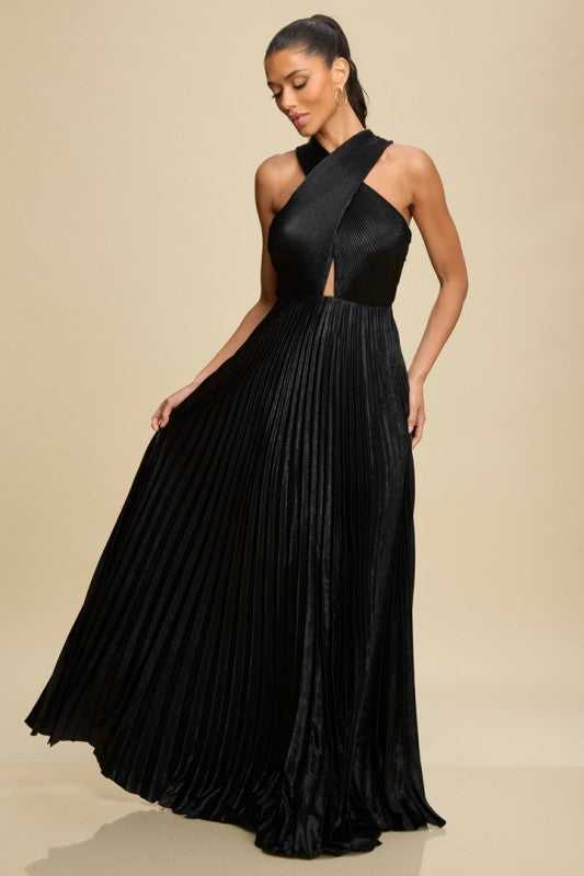 Vestido maxi metálico Negro