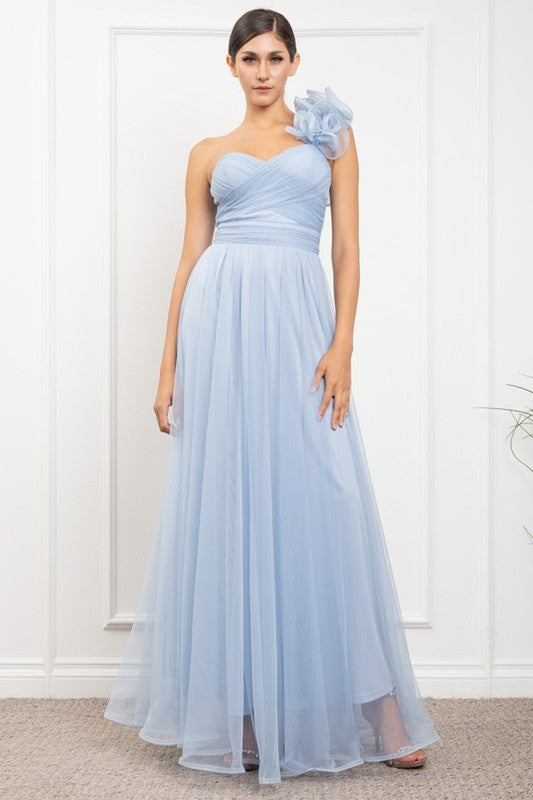 Vestido maxi un hombro ruffled Cielo