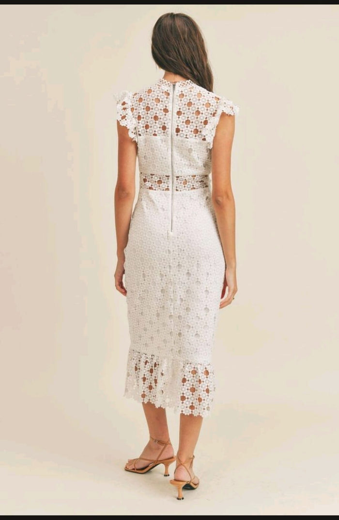 Vestido midi encaje Blanco