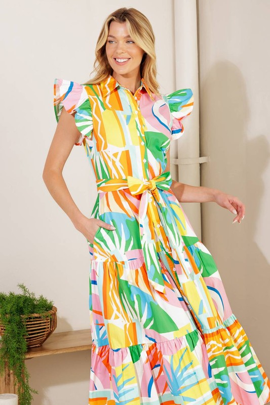 Vestido midi estampado con botones
