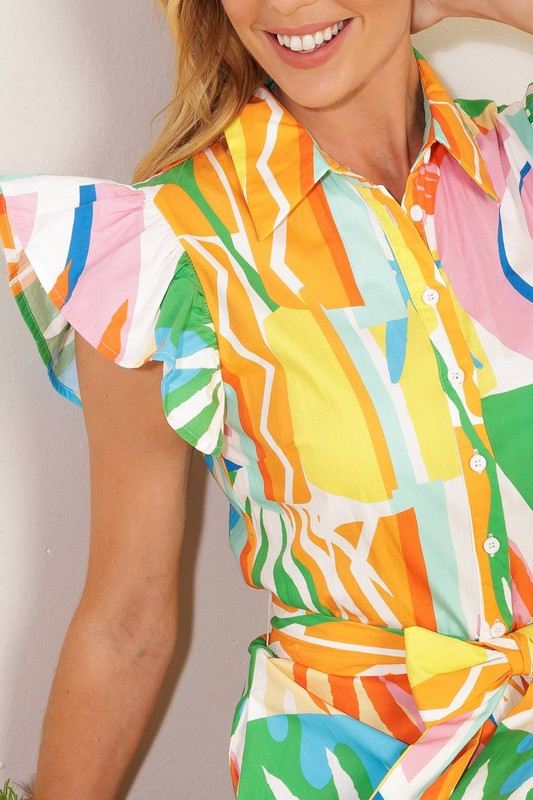 Vestido midi estampado con botones