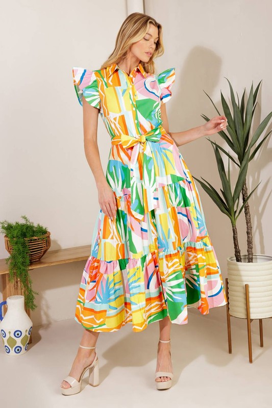 Vestido midi estampado con botones