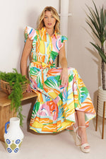 Vestido midi estampado con botones