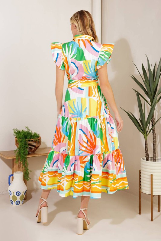 Vestido midi estampado con botones