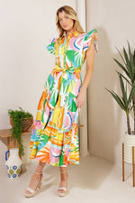 Vestido midi estampado con botones