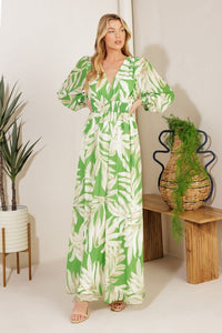 Vestido verde/ivory