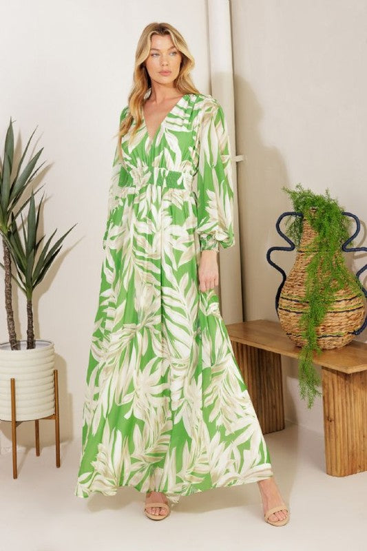 Vestido verde/ivory
