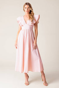 Vestido midi a rayas ivory-pink