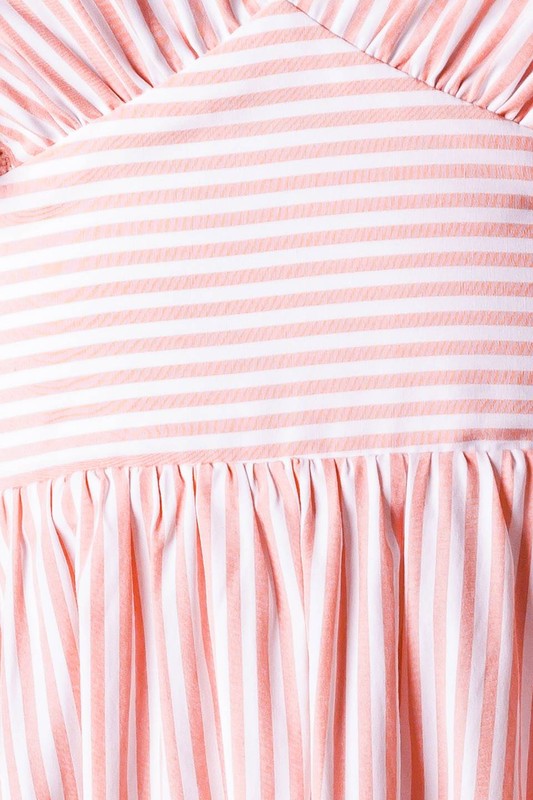 Vestido midi a rayas ivory-pink