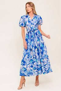 Vestido midi estampado botones azul 100% algodón