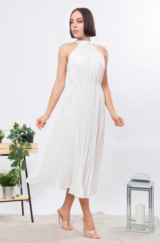 Vestido midi plisado blanco