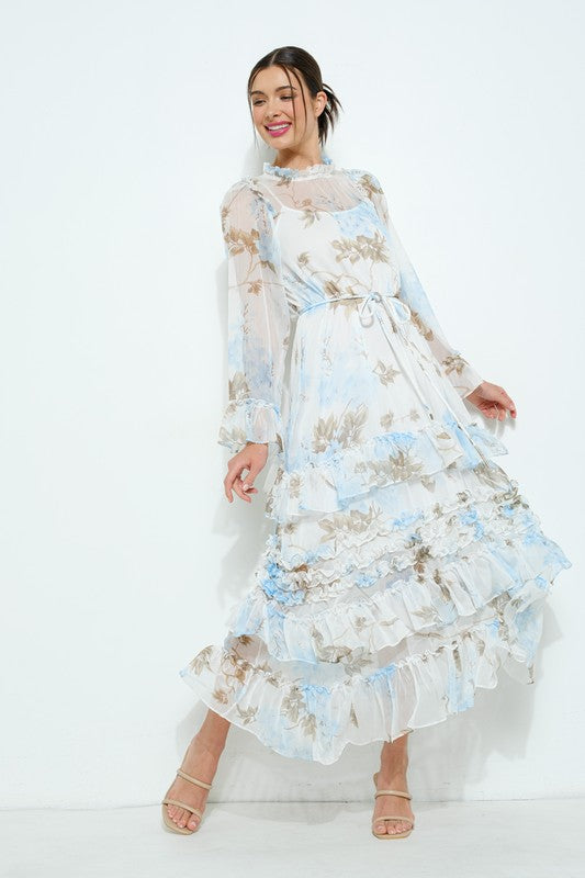 Vestido midi manga larga Chiffon