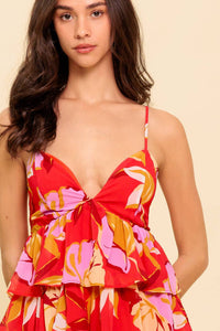 Vestido corto con olanes rojo