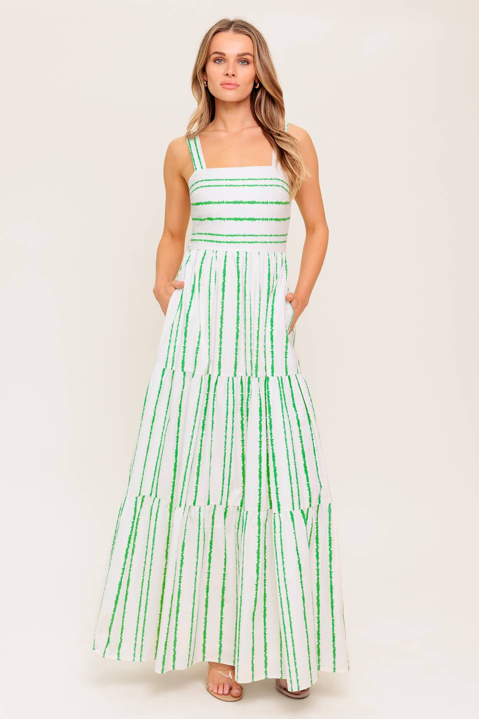 Vestido maxi rayas verde 100% algodón