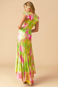 Vestido maxi estampado lima/rosa