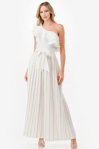 Jumpsuit un hombro plisado BLANCO