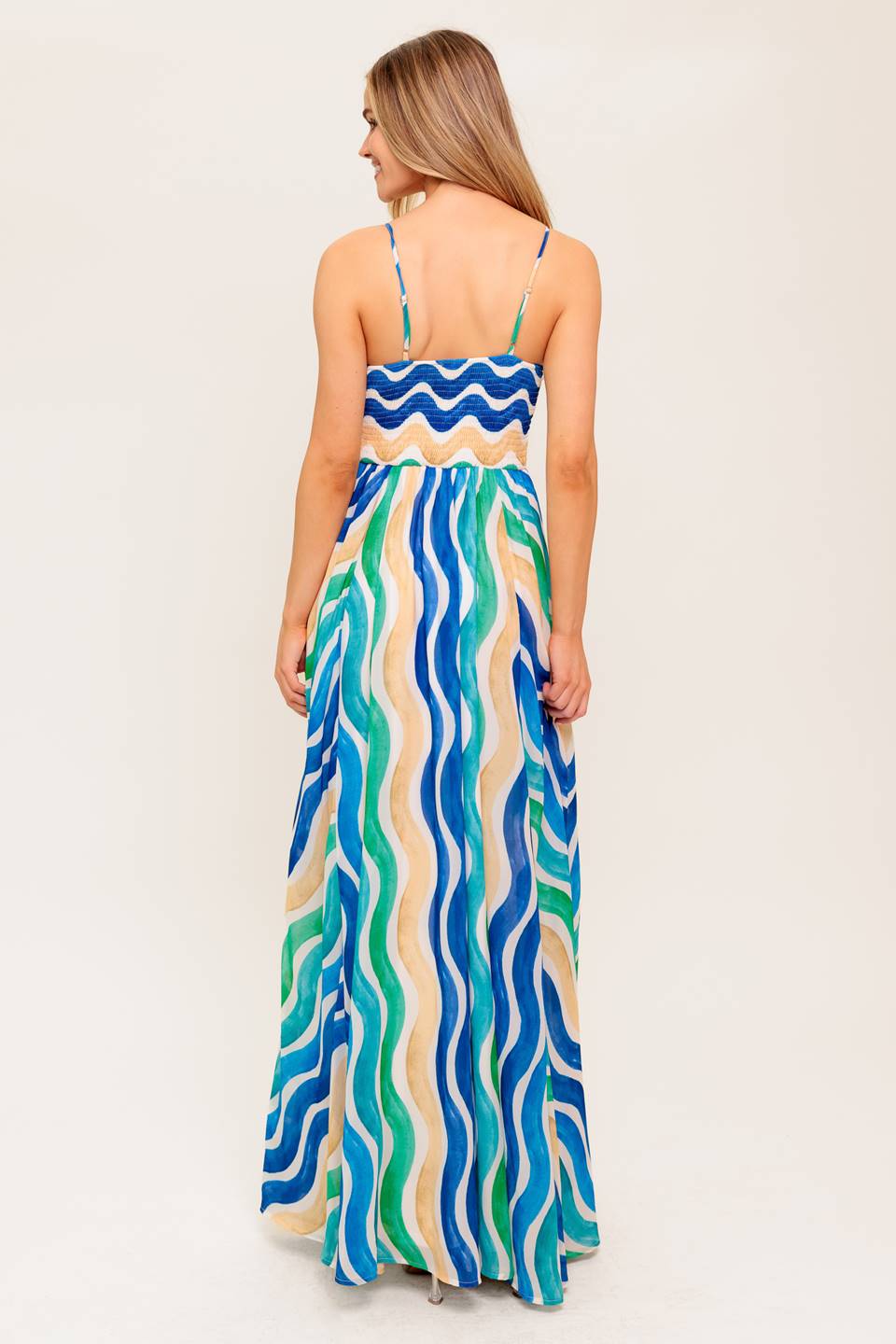 Vestido maxi estampado azul y verde