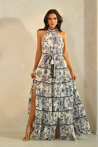 Vestido maxi halter floreado Navy