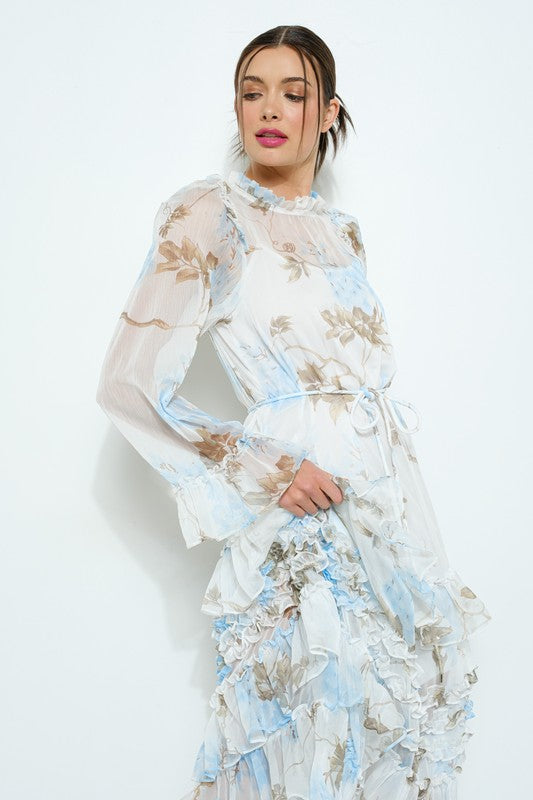 Vestido midi manga larga Chiffon