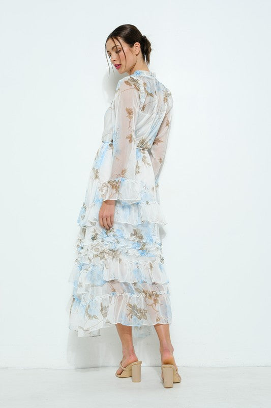 Vestido midi manga larga Chiffon