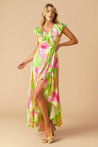 Vestido maxi estampado lima/rosa