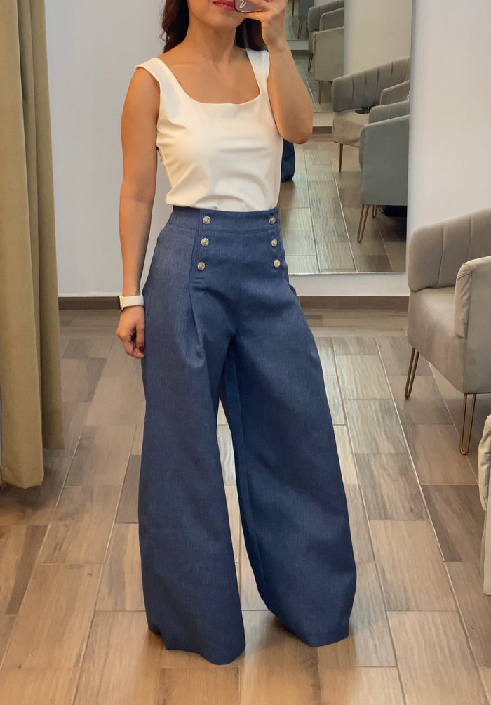 Pantalón casual azul de pierna ancha