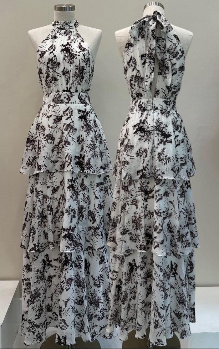 Vestido maxi estampado cuello halter