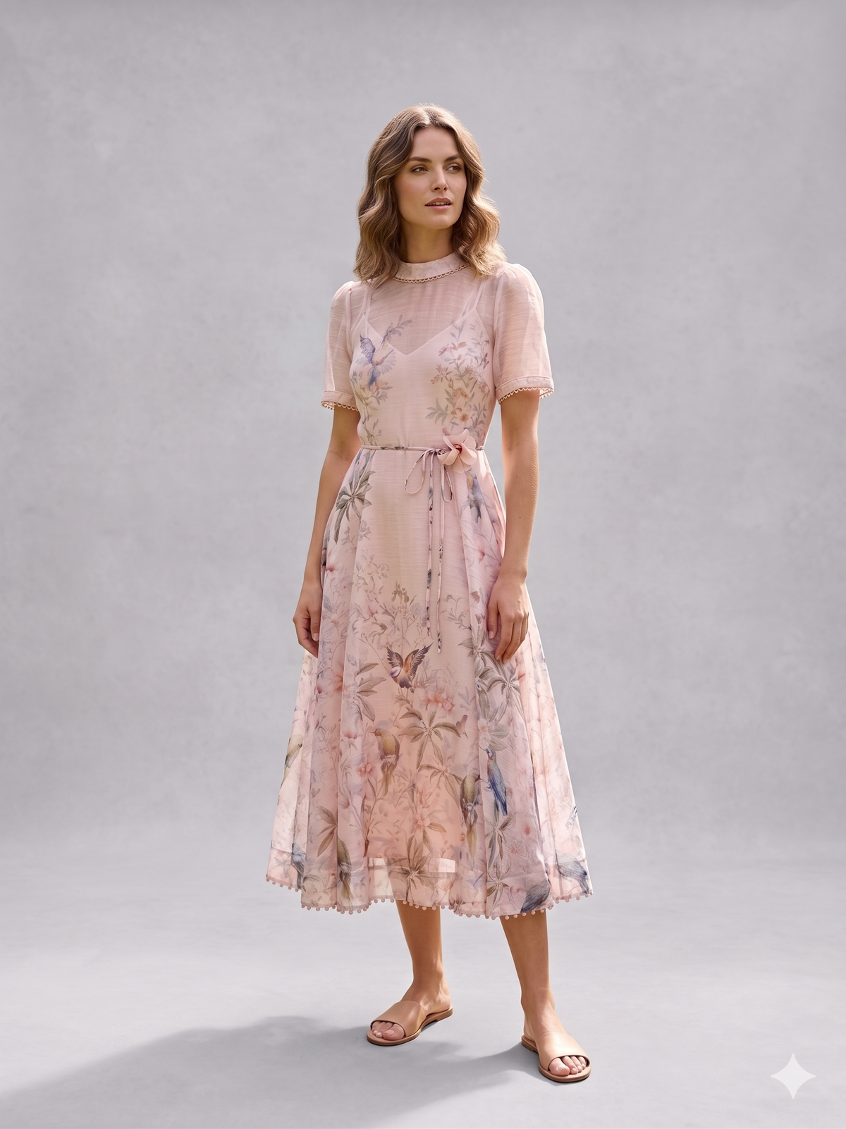 Vestido midi flower belt pink