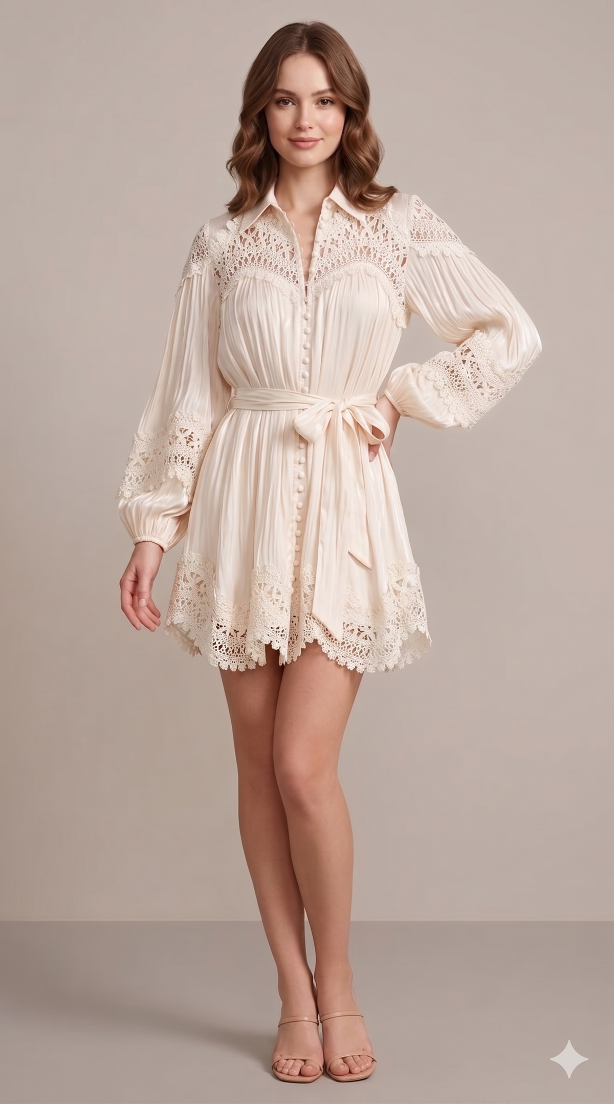 Vestido corto beige satín