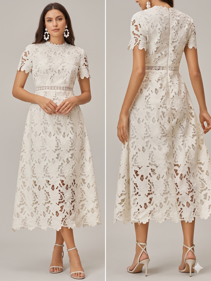 Vestido midi encaje blanco
