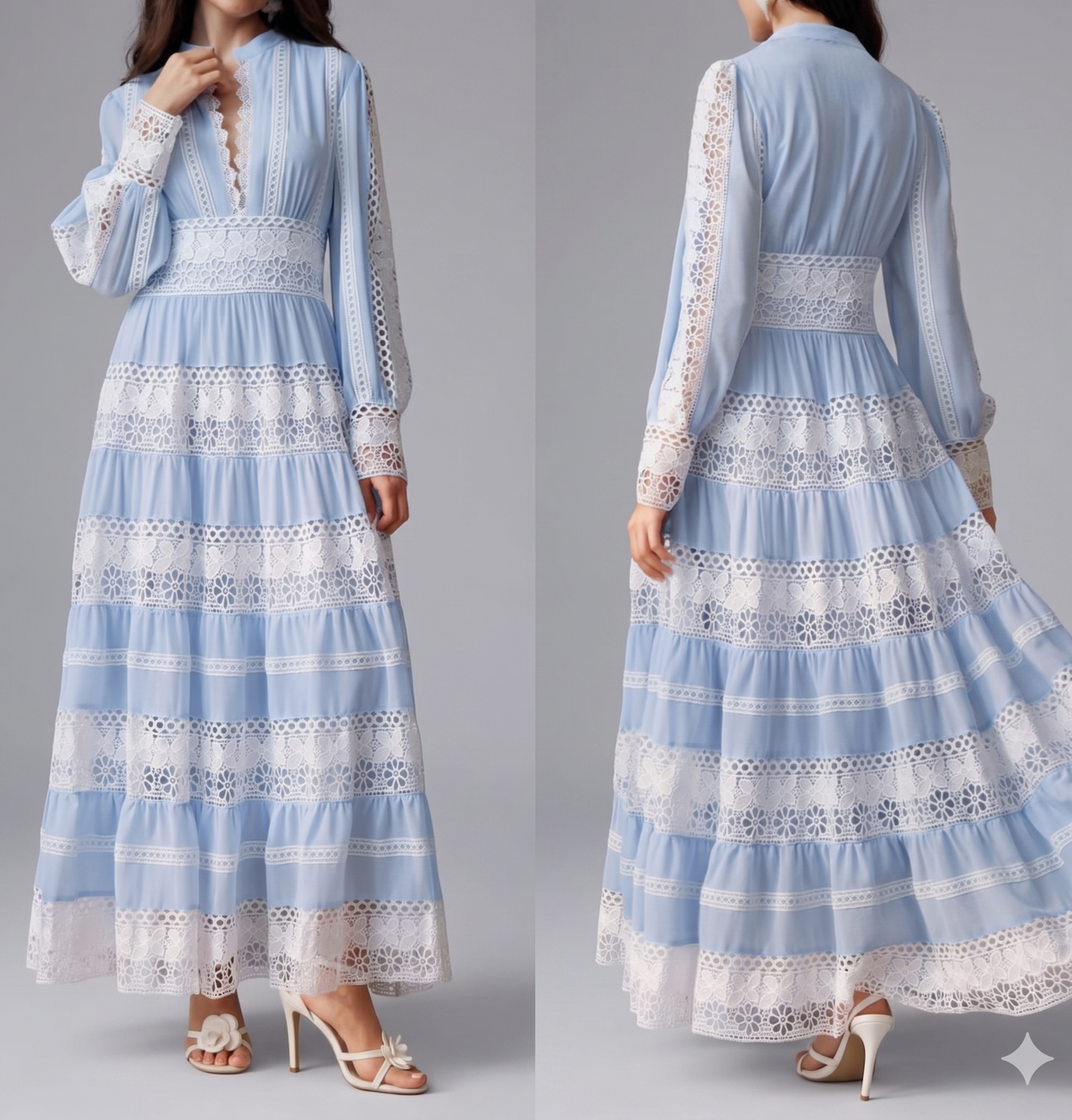 Vestido maxi blue and white