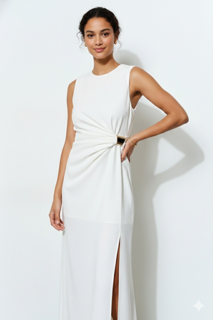 Vestido midi blanco Draped gold