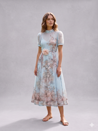 Vetido midi flower belt blue