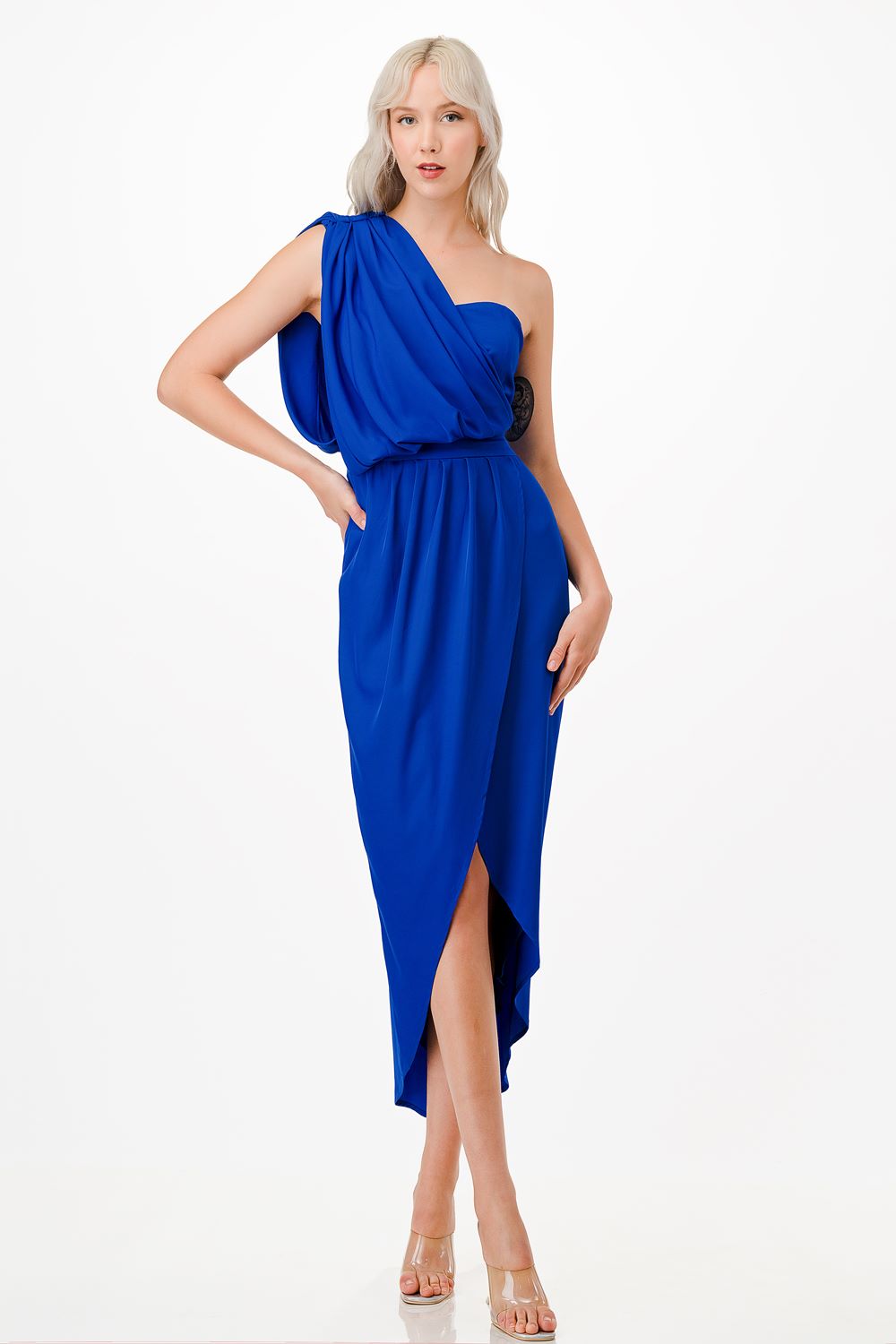 Vestido midi un hombro Azul
