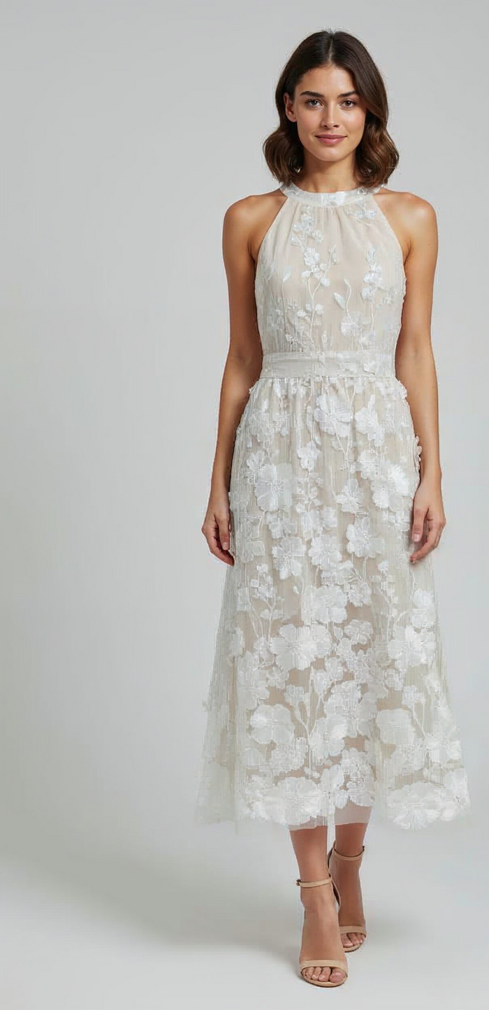 Vestido halter beige bordado