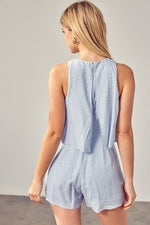 Romper en capas azul lunares blancos