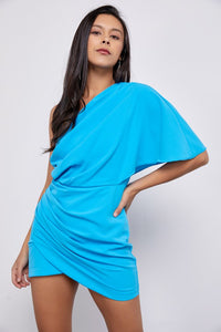 Vestido corto un hombro azul