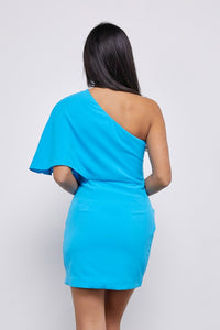 Vestido corto un hombro azul